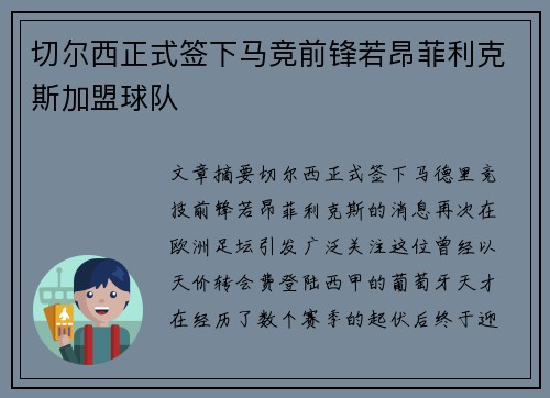 切尔西正式签下马竞前锋若昂菲利克斯加盟球队